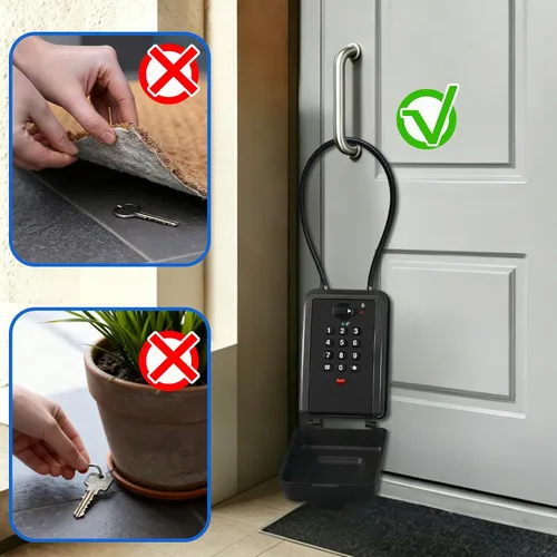 Vista 4 de Caja de seguridad flexible de acero para Airbnb, caja de bloqueo de bienes raíces de combinación de 12 dígitos para llaves con código, resistente a