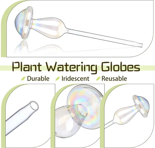 Vista 3 de meekoo 10 globos de riego de plantas de vidrio para riego automático al aire libre, dispositivo de inserción de maceta con degradado de arco iris