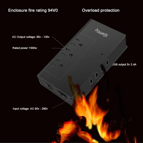 Vista 3 de Adaptador de corriente reductor de viaje convertidor de voltaje de 220 V a 110 V 1500 W con 4 puertos USB inteligente de carga para secador de pelo