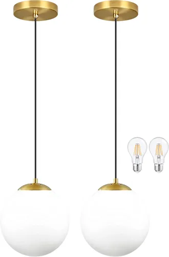 Vista 19 de KoKo&Yukina Luces colgantes modernas de globo de vidrio dorado de 6 pulgadas, paquete de 2 lámparas colgantes de vidrio transparente de mediados