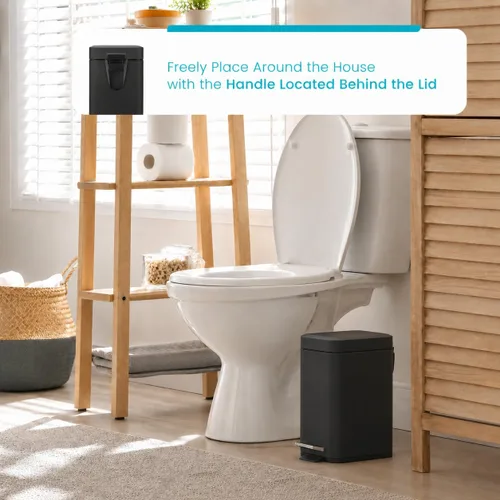 Vista 6 de Home Zone Living 1.3 galones pequeño cubo de basura para baño con tapa y pedal de paso, cesto de basura de acero inoxidable con diseño delgado