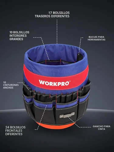 Vista 5 de WORKPRO Organizador de herramientas de cubo con 51 bolsillos que se adapta a cubos de 3.5 a 5 galones (herramientas excluidas)