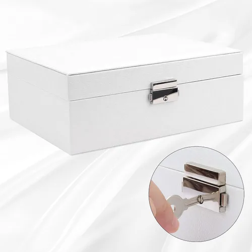Vista 4 de DesignSter Joyero organizador con cerradura, 2 capas de piel sintética, soporte de joyería con bandeja extraíble para collares, aretes, anillos