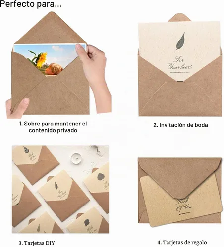 Vista 3 de Paquete de 100 sobres para invitación, sobres de invitación de papel kraft marrón utilizados para tarjetas utilizadas para bodas, invitaciones, baby