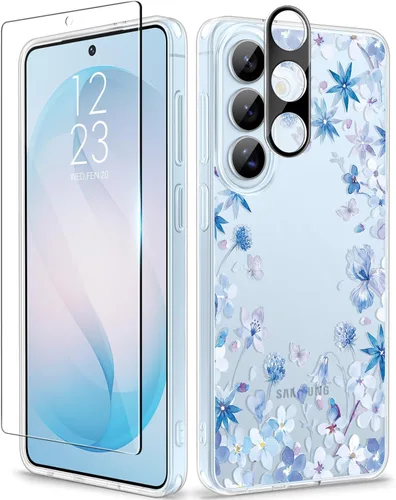Vista 20 de GVIEWIN Funda para Samsung Galaxy S25, transparente, delgada, no 1-Floratopia/Colorido