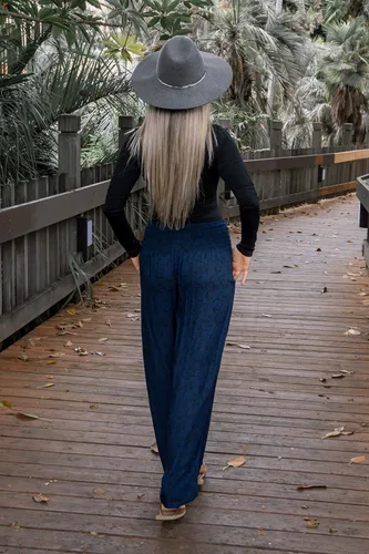 Vista 6 de PIYOGA Pantalones palazzo de pierna ancha para mujer holgados cintura alta fruncida con bolsillos