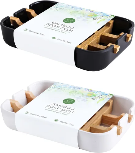 Vista 9 de Jaboneras para barra de jabón, soporte de jabón de baño negro, soporte de bambú para ducha de baño, lavabo de baño