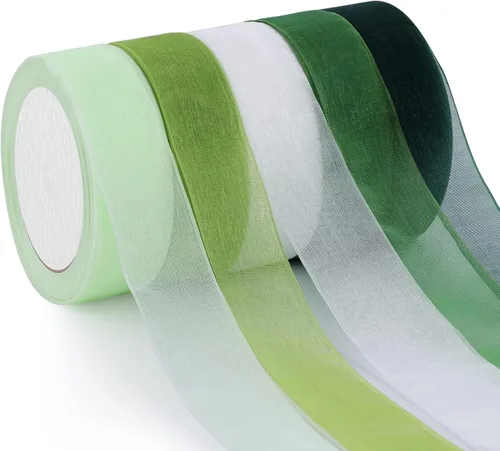 Vista 13 de Cinta de organza transparente, 1 pulgada x 125 yardas, 5 rollos de otoño para envoltura de regalos, ramos, bodas, decoración de fiestas, otoño