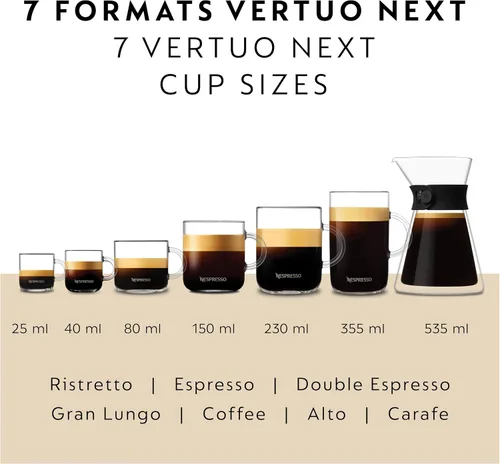 Vista 6 de Nespresso Vertuo Next Cafetera de café y espresso de Breville, con espumador de leche Aeroccino, gris claro