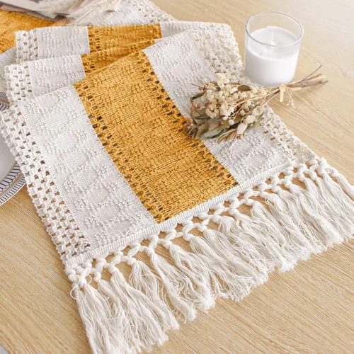 Vista 15 de FEXIA Camino de mesa bohemio para decoración del hogar, 12 x 72 pulgadas, decoración rústica de macramé Beige