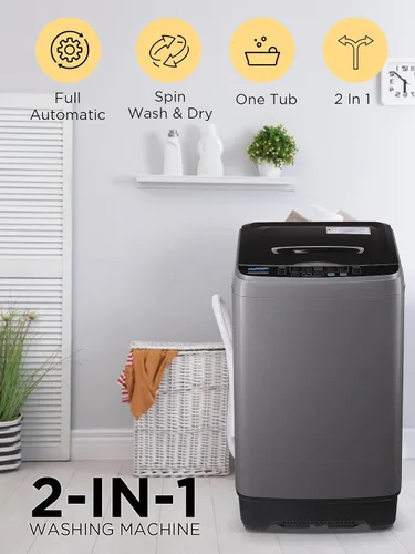 Vista 7 de Krib Bling Lavadora completamente automática de 17.7 libras con pantalla LED, lavadora de lavandería compacta portátil con bomba de drenaje, 10 Gris