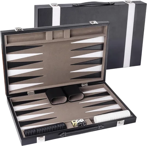 Vista 9 de GSE Games & Sports Expert - Juego de mesa de backgammon de piel (tamaño pequeño/mediano/grande) Premium Leather, Travel Folding Board, Classic