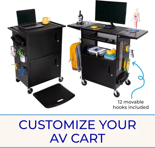 Vista 2 de Line Leader Stellar - Carrito de computadora con tablero de clavijas y ganchos personalizables, armarios de doble bloqueo, alimentación certificada
