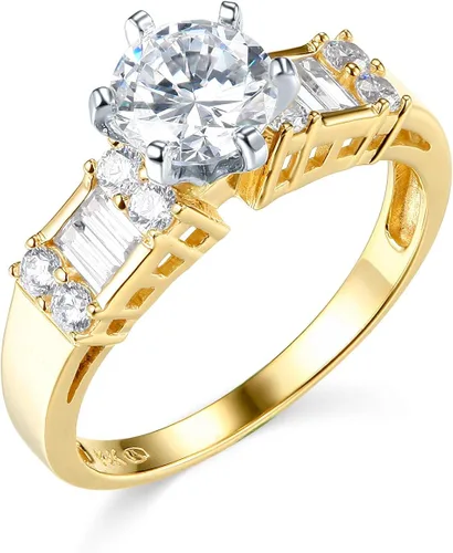 Vista 2 de Anillo de compromiso 14K oro SÓLIDO amarillo o blanco y set de 2 unidades de anillos de bodas