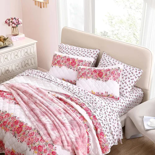 Vista 2 de Betsey Johnson - Juego de edredón Queen, ropa de cama reversible de microfibra cepillada con fundas a juego, decoración del hogar cosida
