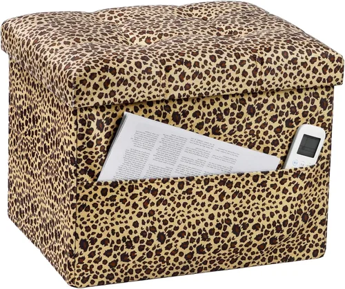 Vista 8 de Bsketa Otomana de Almacenamiento, Taburete Plegable con Asiento Acolchado de Espuma Más Gruesa, Otomana Pequeña de Cuero para Almacenamiento, Banco