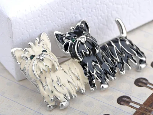 Vista 2 de Negro y Blanco disfraz de Shih Tzu Cachorros esmalte moda joyas pin broche colgante