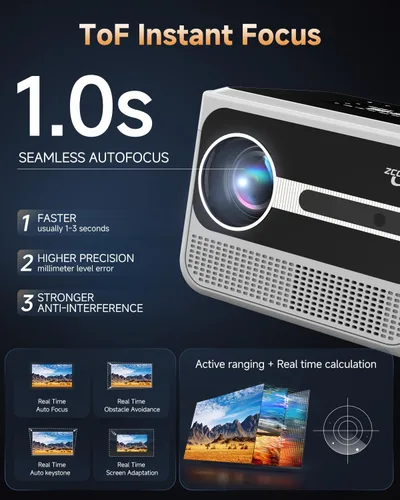 Vista 7 de Proyector portátil inteligente 4K para el hogar, proyector de película de 1300 lúmenes ANSI con enfoque automático, WiFi Bluetooth, 3 modos