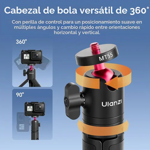 Vista 6 de ULANZI MT55 SnapGo Mini Trípode Selfie Stick, 4 en 1, 12.2 pulgadas Universal 1/4