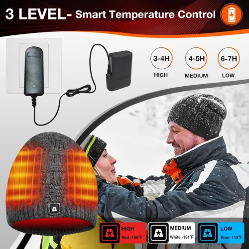 Vista 6 de DUKUSEEK Heated Hat, Electric Winter Heated Beanie Hat with 7.4V Rechargeable Battery for Men Women