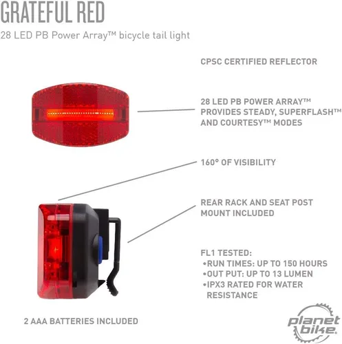 Vista 8 de Planet Bike Luz trasera de bicicleta Grateful Red