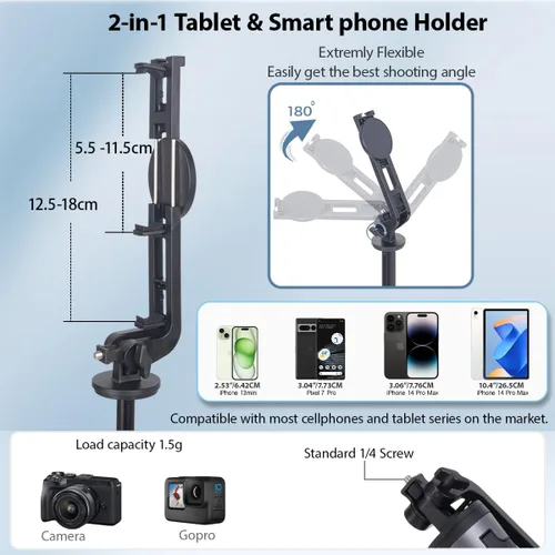 Vista 3 de Koolehaoda - Trípode magnético para selfie de 64 pulgadas, 5 en 1 con control remoto inalámbrico Trípode portátil para teléfono, compatible