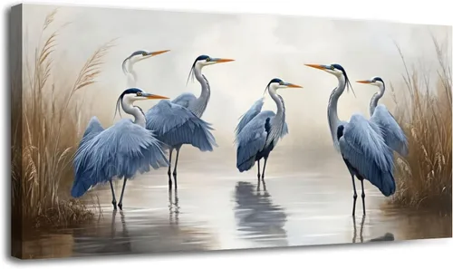 Vista 13 de 20"x 40" Canvas Wall Art Blue Heron Sea Bird Wild Bird Coastal Birds Vintage Heron Herons Blue Framed Pictures Painting Prints Large Wall Art for