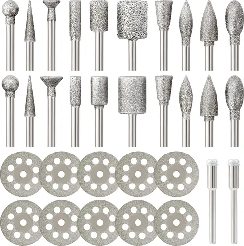 Vista 8 de Juego de fresas de diamante para Dremel, herramienta rotativa de pulido y corte, rueda de piedra para vidrio, azulejo, joyería, grabado, grabado