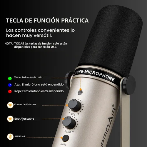 Vista 7 de Micrófono dinámico de podcasting USB/XLR, micrófono USB profesional para juegos para computadora de PC con cancelación de ruido, kit de micrófono