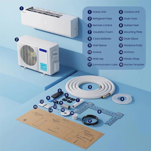 Vista 9 de DELLA 35K BTU Dual Zone Mini Split AC (9K+24K), 19 SEER2, 16ft Kits Blanco con juego de línea