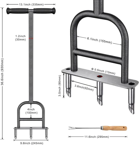 Vista 7 de Dolibest – Aireador de césped con núcleo de 3 agujeros, herramienta de aireación manual de césped con empuñadura de goma suave, herramienta
