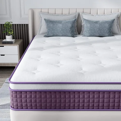 Vista 8 de Colchón híbrido tamaño matrimonial de 10 pulgadas, colchón matrimonial en caja, colchón de espuma de felpa con bobinas en bolsillos individuales