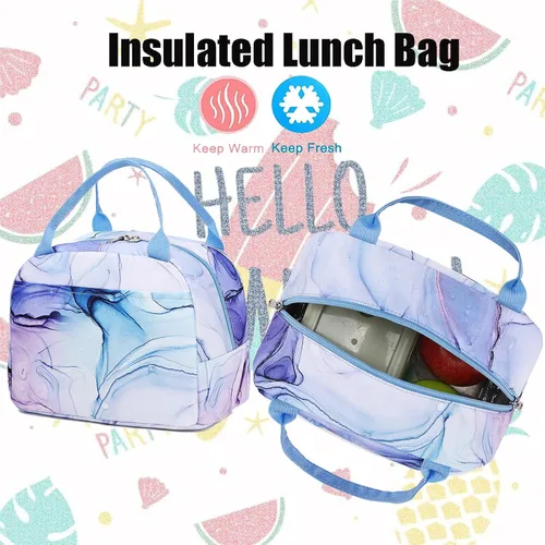 Vista 7 de Jumpopack Mochila escolar para adolescentes y niñas, mochila con lonchera, mochilas para niños para escuela primaria, bolsa de libros (azul mármol)