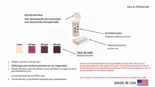 Vista 2 de Bartovation - Tiras de prueba de peróxido de hidrógeno H2O2, 0-400 ppm, paquete de 100