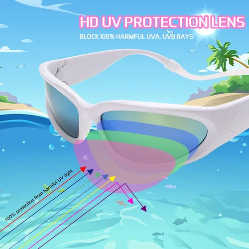 Vista 3 de GUVIVI Gafas de sol para niños con correa envolvente, gafas de sol futuristas para niños y niñas, persianas ovaladas de 4 a 12 años