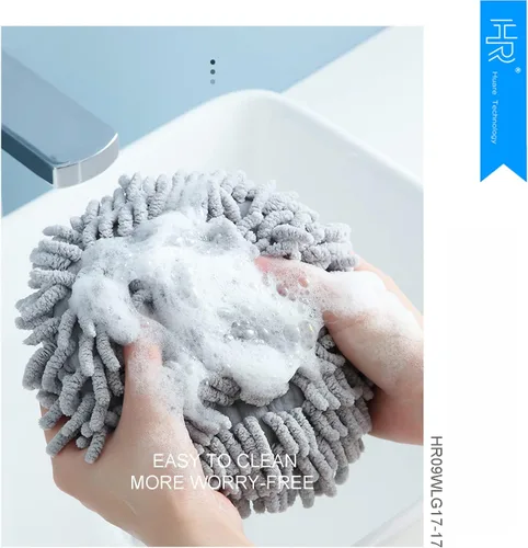 Vista 6 de HR Huare Technology Toallas de mano de chenilla, bola mullida de felpilla ultra absorbente, secado instantáneo, toalla de mano suave como la nube
