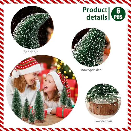 Vista 5 de 6 piezas de mini árboles de Navidad decorativos de cepillo para botellas, árboles de Navidad artificiales de mesa para interiores y exteriores, Verde