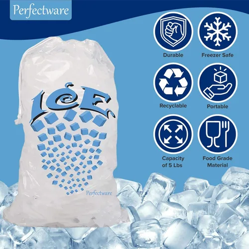 Vista 2 de Perfectware - Bolsas de hielo con cordón de 5 libras con asa de hilo de algodón - Paquete de 50