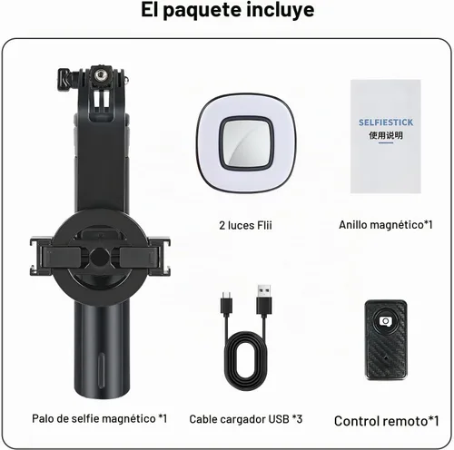Vista 9 de WOVTE Trípode magnético para selfie stick con 2 luces LED, trípode de 52 pulgadas para iPhone con control remoto recargable, palo selfie portátil