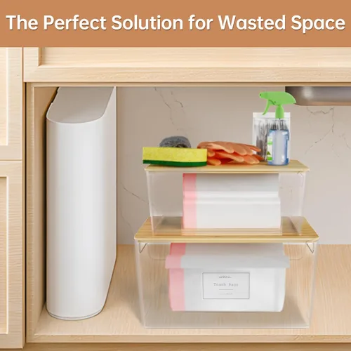 Vista 7 de COAZEX Paquete de 2 soportes para bolsas de basura apilables debajo del fregadero, dispensador de basura de plástico con tapa, dispensador