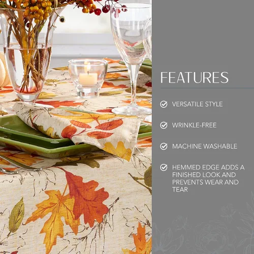 Vista 3 de Elrene Home Fashions - Servilletas de tela con estampado de hojas de otoño, 17 x 17 pulgadas, juego de 8