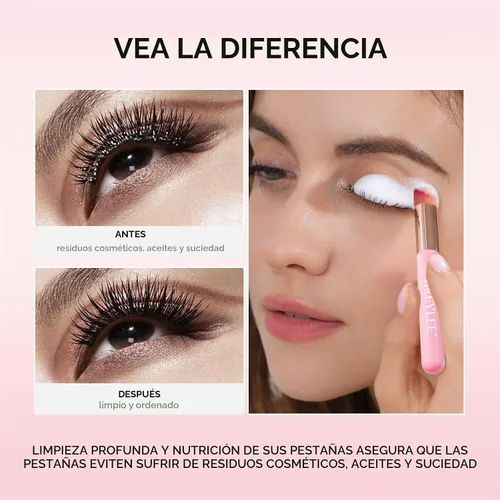 Vista 9 de BREYLEE Champú para pestañas de 100 ml para extensiones de pestañas, secador de pestañas en abanico + botella de enjuague + cepillos + puff