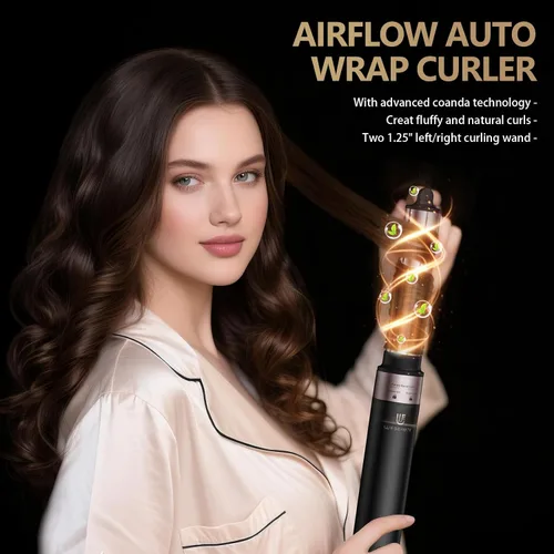Vista 2 de Estilizador de aire caliente, cepillo secador de pelo con iones negativos, rizadores de cabello con enrollado automático y flujo de aire, moldeador