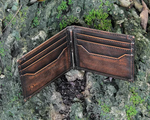 Vista 5 de DK86 Mens Deer Slim Wallet with Money Clip Minimalist Bifold Front Pocket wallet for Men RFID Blocking Full Grain Leather with Hand Burnished