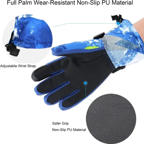 Vista 6 de 7-mi Guantes de invierno para niños, guantes de nieve para niños, snowboard, impermeables, forrados, de cuero, para niños y niñas