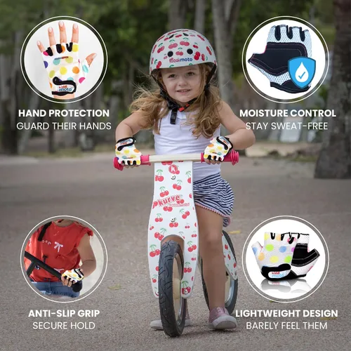 Vista 5 de Kiddimoto Guantes de bicicleta antideslizantes para niños y niñas, guantes de ciclismo sin dedos para niños de 2 a 8 años, guantes de ciclismo sin