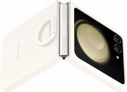 Vista 4 de Samsung Galaxy - Funda de silicona con anillo para Z Flip5, color crema