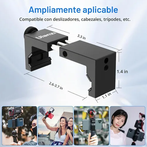 Vista 6 de ULANZI ST-02S Soporte de trípode de aluminio para teléfono con soporte de zapata fría, soporte vertical y horizontal, abrazadera ajustable de metal