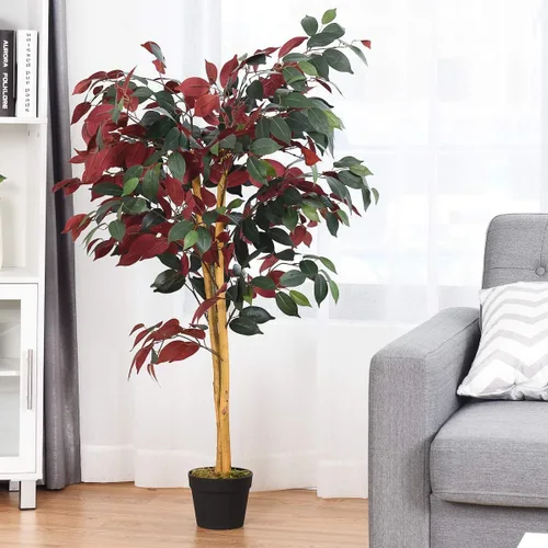 Vista 6 de Paquete de 2 ficus artificiales de 4 pies para decoración de interiores y exteriores