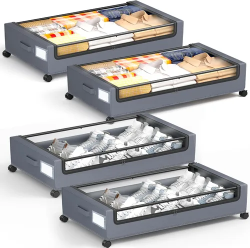 Vista 11 de Almacenamiento debajo de la cama, almacenamiento debajo de la cama con ruedas, almacenamiento debajo de la cama para ropa, mantas, zapatos... Negro